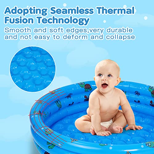 Highttoy Paddling Pool for Kids, 51 Inch Round Inflatable Kiddie Pool Baby Swimming Pool Portable Pump Pool Indoor&Outdoor Toddler Water Play Center Swimming Pool Toys for Kids Boys Girls, Blue