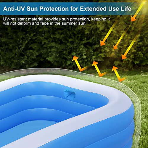 Duerer Inflatable Swimming Pools, 305cm x 182cm x 56cm Inflatable Pools, Full-Sized Family Blow up Pool for Kids Toddlers Adults, Lounge Inflatable Pool for Backyard Garden Outdoor, Easy Set