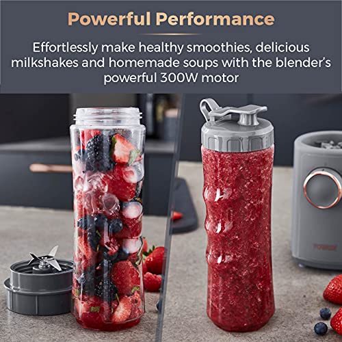 Tower T12060RGG Cavaletto Personal Blender with Tritan Smoothie Bottle, 2 Speeds, Pulse Function, 300W, Grey and Rose Gold