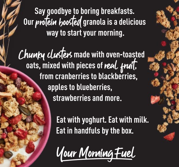 FUEL10K Protein Boosted, Chunky Granola, Super Berry, 6 x 400 Gram Box - High Fibre, Vitamin Boosted, Vegan Cereal with Mixed Fruit Pieces, Jumbo Oats & Pumpkin Seeds