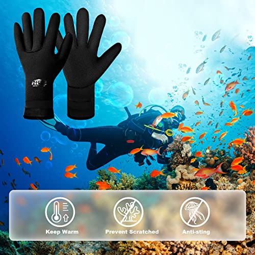 Neoprene Wetsuit Gloves 3mm, Thermal Swimming Gloves Cold Water, Elastic Anti-slip Scuba Gloves for Women Men Diving, Snorkeling, Surfing, Sailing