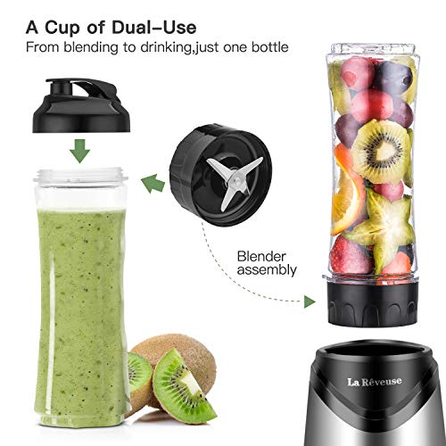 La Reveuse Smoothie Blender Personal Size with 2 BPA Free Portable Travel Sports Bottles (550ml),300 Watts,Silver (Silver)