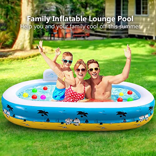 Inflatable Swimming Pool, Jhunswen Large Paddling Pool for Kids Adults with Seat and Backrest, 255cm x 155cm x 44cm, Family Lounge Pool for Garden Backyard Outdoor