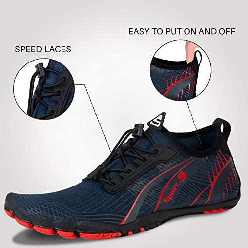 Barefoot Shoes Mens Women Water Shoes Trail Running Beach Water Trainers for Gym Swim Snorkeling Surfing(R/Blue, 9.5UK)