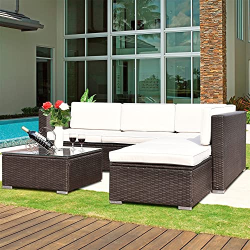 4 PCS Outdoor Patio Rattan Wicker Furniture Set Cushioned Yard Garden Coffee Table Loveseat