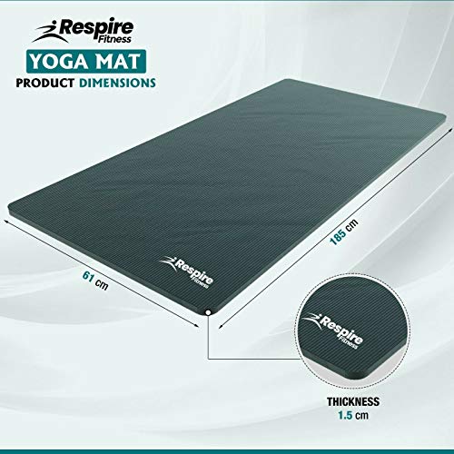 Respire Fitness Yoga Mat for Men and Women, 185 x 61 cm, Thick Cushion with Smooth and Ribbed Surfaces, Non-Slip Sweat Resistant Material for Pilates, Stretching, Fitness, and Meditation (Black)