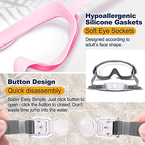 EasYoung Adult Swim Goggles, Pack of 2 No Leaking Swimming Goggles Anti-Fog UV Protection, Wide Vision Swim Glasses with Nose Clips Ear Plugs for Men Women Youth, Over 15