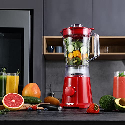 COMFEE' Blender Smoothie Maker, 1.5 Litre Blender Mixer Food Processor, 600W Red