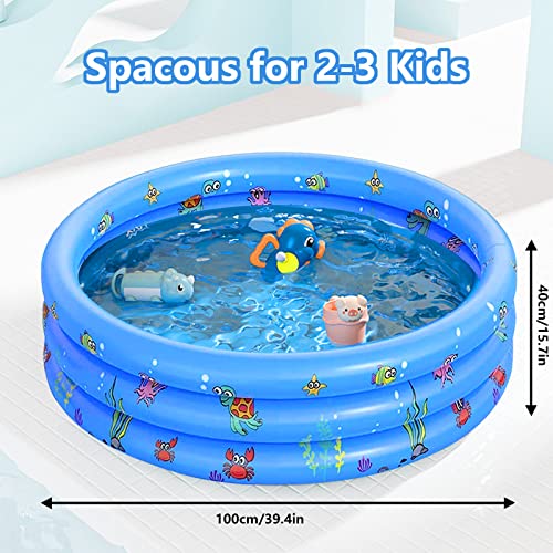 WAIZHIUA 100x40cm Paddling Pools for Kids 3 Ring Inflatable Baby Swimming Pool with Inflatable Safety Floor for Toddlers Children Family Outdoor Garden Backyard Water Game