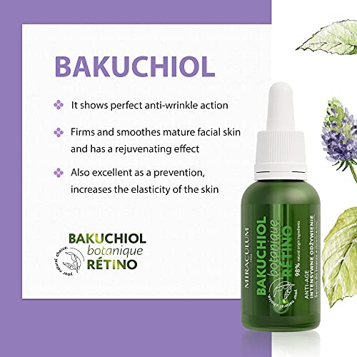 Miraculum Bakuchiol Anti-Aging Regenerating Day and Night Face Serum – Moisturising Face Serum with Vitamin C– Botanic Retinol - 4D Hyaluronic Acid Face Serum – Vegan Natural Face Serum - 30 ml