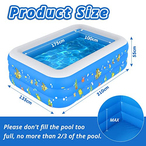 GOLDGE Rectangular Paddling Pools, 82.6 x 53.1 x 21.7” Inflatable Kiddie Pool Rectangular Inflatable Pools for Summer Party Games Play Swimming Pool Swim Centre Pools for Indoor Outdoor Garden Yard