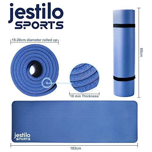 Jestilo Yoga Mat for Women and Men, Non slip NBR Thick Yoga Mat With Carry Strap for Workout Mat, Travel Yoga Mat, Pilates, Gym, Fitness, Exercise, Training, etc, Size 183 * 61cm with 10MM Thickness