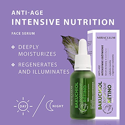 Miraculum Bakuchiol Anti-Aging Regenerating Day and Night Face Serum – Moisturising Face Serum with Vitamin C– Botanic Retinol - 4D Hyaluronic Acid Face Serum – Vegan Natural Face Serum - 30 ml