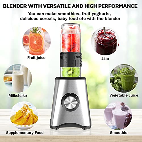 Blender Smoothie Maker with 3 Adjustable Speeds, 500W Smoothie Blender, Personal Blender with 2 BPA Free Portable Blending Bottle (570ml) for Milkshakes, Baby Food, Fruit, Vegetables, Ice, Kitchen