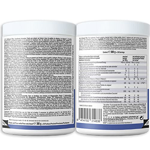 Weider Collagen Plus. Powder Preparation with Collagen peptides (Peptan), hyaluronic Acid, Magnesium and Vitamin C. 100% Peptan. Fat Free. Sugar Free. Keto. 300g