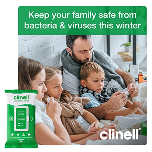 Clinell Universal Cleaning and Disinfecting Wipes for Home (CW70R4) - 4 Packs of 70 Antimicrobial Wipes with Moisture Lock Lid - Kills 99.99% of Germs, Effective from 10 Seconds