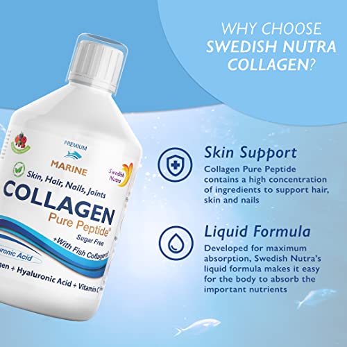 Swedish Nutra Liquid Marine Collagen - Pack of 500ml, 20 Day Supply | Sugar Free Berry Flavour | Minimize Fine Lines, Wrinkles & Improve Skin Elasticity | 100% Natural Flavour | High Absorption Rate