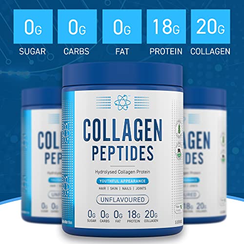 Applied Nutrition Collagen Peptides Powder - Hydrolysed Bovine Collagen Protein, Halal, Healthy Skin, Hair, Nails (Unflavoured) (300g - 15 Servings)