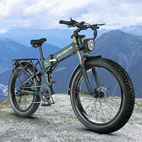 Ficyacto Electric Bike,48V16AH Battey, 26 * 4.0 Fat Tire Electric Bike, Shimano 8-Speed Mountain Ebike for Men (Green)