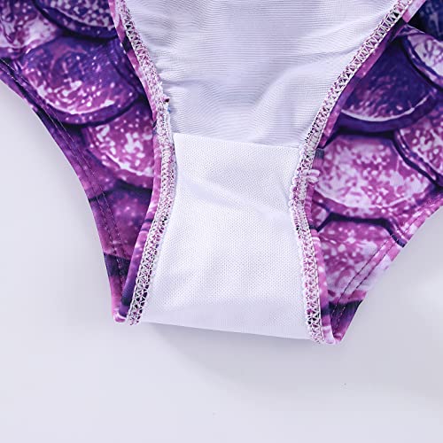 Xumplo Girls Swimming Costume Toddler One Piece Mermaid Swimwear Off Shoulder Swimsuits Beach Bathing Suit for Kids 8-10Years Purple