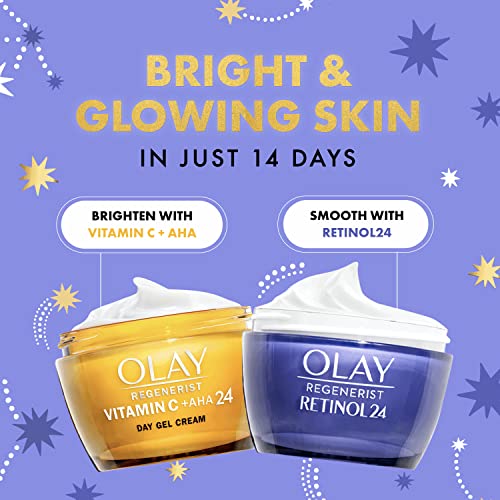 Olay Moisturiser Gift Bag, Womens Skin Care Gift Sets & Kits, Vitamin C + AHA 24 Face Cream 50ml & Retinol 24 Night Cream 50ml for Bright & Smooth Skin, Free Make Up Bag & Gua Sha