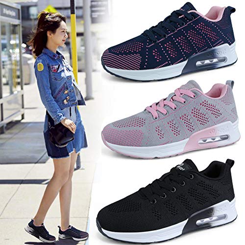 Minbei Womens Sneakers Lightweight Ladies Trainers Breathable Woman Running Shoes Daily Walking Outdoor Fitness Athletic Lace Up Flat Fitness Air Sports Shoes, 5.5 UK, Blue Air Cushion