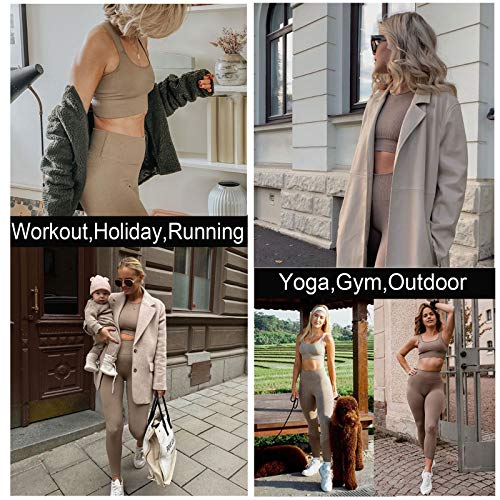 Buscando Ribbed Gym Sets for Women 2 Piece High Waist Seamless Yoga Leggings+Sports Bras Womens Workout Tracksuits Activewear Sets(Brown, Medium)