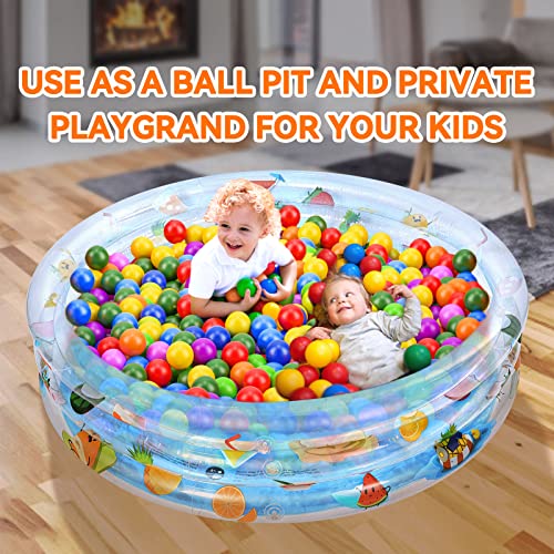 Ucradle Paddling Pools, 2023 Rectangle Inflatable Swimming Pool for Kids Baby Paddling Pool, 130 x 30 cm Deep Dive 3-Ring Fruits theme for Family, Kiddie Water Pool for Kids Indoor Outdoor