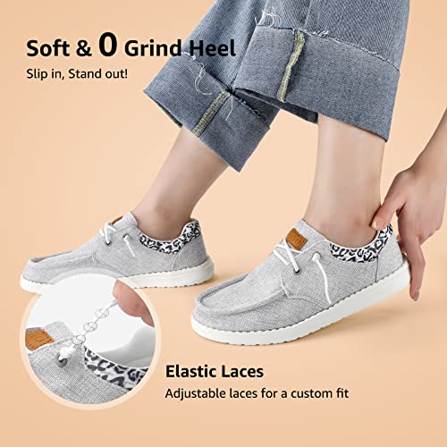 STQ Loafer Shoes for Women Lightweight Causal Shoes Comfortable Memory Foam Work Shoes Slip on Trainers Arch Support Walking Shoes Light Grey 3.5 UK