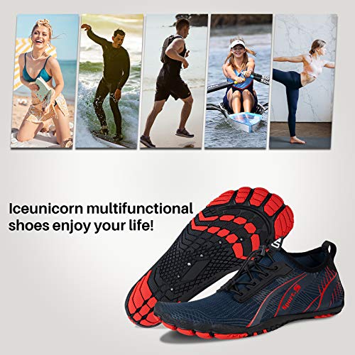 Barefoot Shoes Mens Women Water Shoes Trail Running Beach Water Trainers for Gym Swim Snorkeling Surfing(R/Blue, 9.5UK)