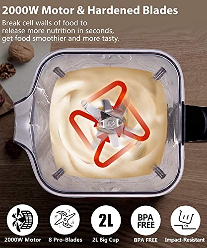 AMZCHEF Blender Smoothie Maker - 2000W Commercial Blender with 2L BPA Free Container - 25000RPM High Speed Blender with 8 Speeds Control for Kitchen - 4 Presets for Ice/Juice/Smoothie/Nuts