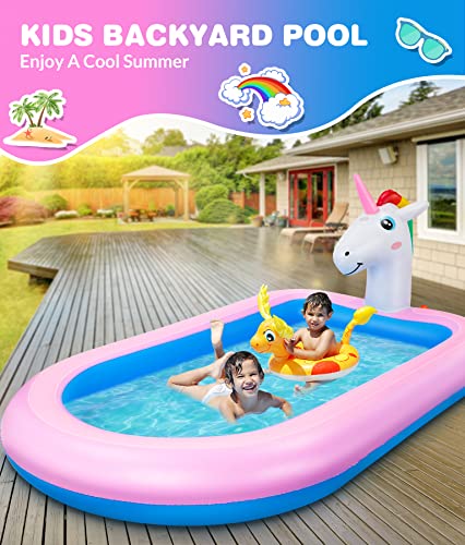 Inflatable 3 in 1 Unicorn Baby Splash Paddling Pool | Sprinkler Water Pool Spray Pool | Children's Pool for Summer Outdoor Garden Family Party Backyard Swimming Gifts 68 x 41 x 18 Inch