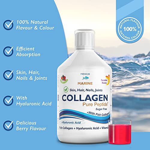 Swedish Nutra Liquid Marine Collagen - Pack of 500ml, 20 Day Supply | Sugar Free Berry Flavour | Minimize Fine Lines, Wrinkles & Improve Skin Elasticity | 100% Natural Flavour | High Absorption Rate