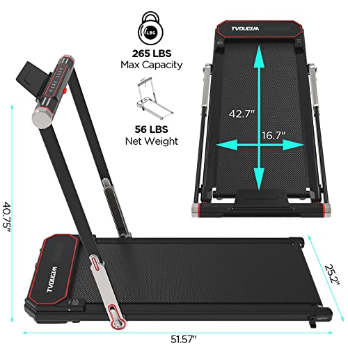 Tvdugim Folding Treadmill for Home,2.5HP Under Desk Treadmill,Widened Running Belt,Non-Assembly, 1-12KM/H, Walking and Running Machine for Home