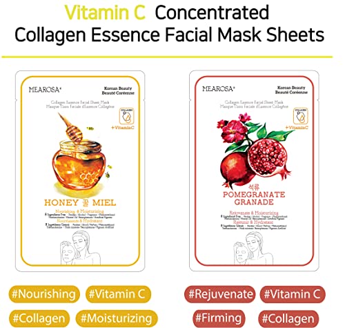 MEAROSA NEW Vitamin C Collagen Firming Facial Sheet Mask Korean Skin Care Hydrating & Nourishing Premium Quality Natural ingredients Essence Sensitive skin(8 Variety pack 25ml)