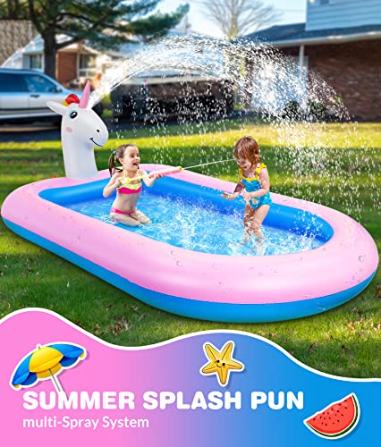 Inflatable 3 in 1 Unicorn Baby Splash Paddling Pool | Sprinkler Water Pool Spray Pool | Children's Pool for Summer Outdoor Garden Family Party Backyard Swimming Gifts 68 x 41 x 18 Inch