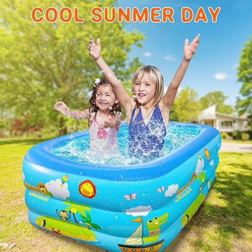 Jiosdo Paddling Pool for Kids, 150cm Rectangle Swimming Pool for Kids, Inflatable Baby Paddling Pool, Large Paddling Pool 3-Ring with Soft Inflatable Floor for Garden Backyard Outdoor for Children