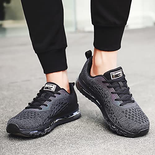 Women Men Running Shoes Sports Trainers Air Cushion Shock Absorbing Casual Walking Gym Jogging Fitness Athletic Sneakers, 9.5 UK 44 EU, Fa2 Black