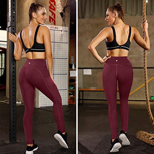 IUGA Yoga Pants with Pockets, Workout Running Leggings with Pockets for Women Wine