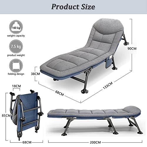 PERRTWDLF 2023 Garden Sun Loungers - Reclining Garden Chairs, Fishing Bedchair, Carp Fishing Chair with Side Pocket and Mattress, Adjustable 5 Gears Outdoor Portable Sunloungers for Patio Beach Pool