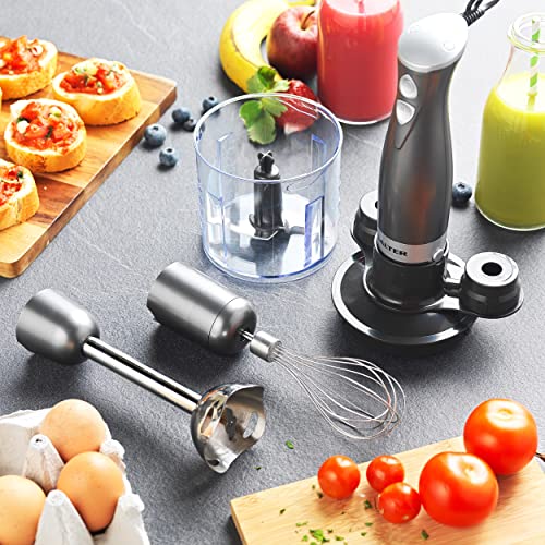 Salter EK2827GUNMETAL Cosmos 3 in 1 Hand Blender & Mixer Set, Electric Whisk & Mini Chopper Attachments, 350 W, Stainless Steel Blades, 500 ml Chopping Bowl - Blend Smoothies, Baby Food, Soups