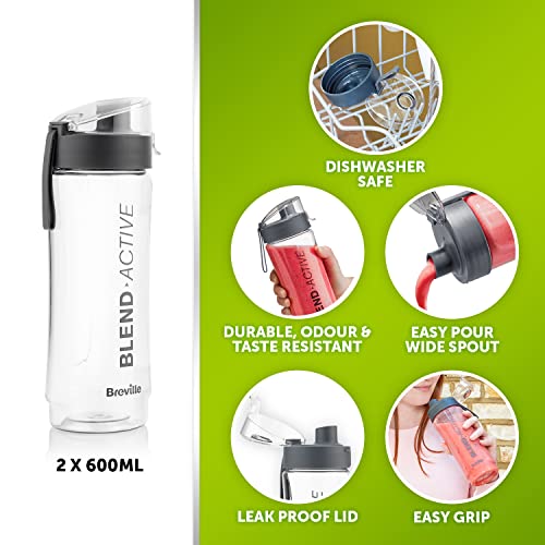 Breville Blend Active Personal Blender & Smoothie Maker | 350W | 2 Portable Blend Active Bottles (600ml) | Leak Proof Lids | White & Green [VBL246]