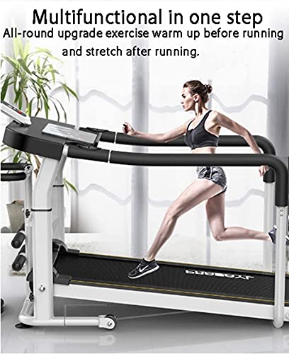 ZYQDRZ Three-In-One Foldable Manual Treadmill, Aerobic Mechanical Treadmill, Silent Treadmill with Extended Armrests, Household Mechanical Walking Machine,White