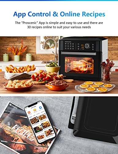 Proscenic T31 Air Fryer Oven, 15L Digital Air Fryer Oven with Rapid Air Circulation, LED Touchscreen & APP/ALEXA Control, 12 Preset Programs, 100+ Online Recipes, 6 Accessories Included, 1700W