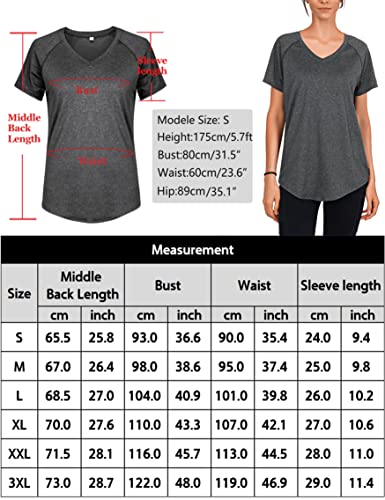 Wayleb Womens Gym Tops Ladies Sports V-Neck T-Shirts, Workout Yoga Tops for Women, Basic Short Sleeve T Shirts, Summer Quick Dry Fitness Running T Shirt Loose Activewear Tops for Gym Exercise