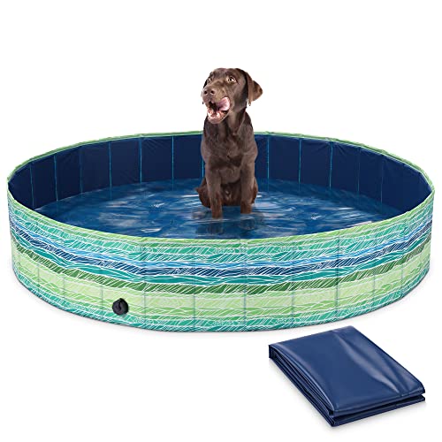 Navaris Dog Pool with Print - 160 cm Paddling Pool for Dogs - Extra Large XL Pet Swimming Pool to Fill with Water in Hot Weather - Includes Cover