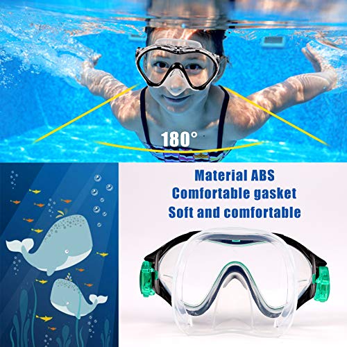 Yizerel Kids Swim Mask, Swimming Goggles with Nose Cover, Snorkel Gear Scuba Diving Snorkeling, Anti-Fog UV Protection Lens Waterproof Socket 180° View Angle Face Mask for Youth Children Junior Teens