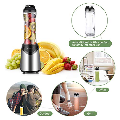 La Reveuse Smoothie Blender Personal Size with 2 BPA Free Portable Travel Sports Bottles (550ml),300 Watts,Silver (Silver)