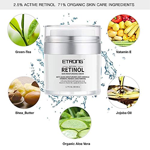 Retinol Moisturizer Cream,ETRONG Anti-aging Wrinkle Night/Day Cream for Face and Eye with 2.5% Retinol,Hyaluronic,Vitamin E and Jojoba Oil (50 ml)