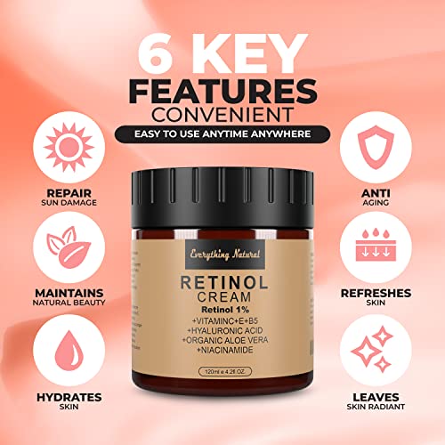 Retinol Cream - Premium Moisturizer for face - Large - 120ml/4.2fl.OZ - Infused with Hyaluronic Acid, Vitamin C Serum, Vitamin E, and Niacinamide